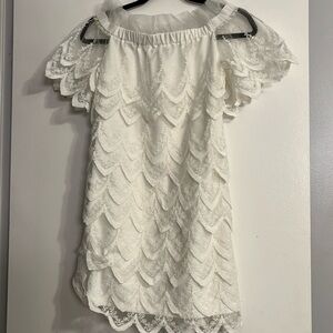 Ina White Lace Crochet Dress off the shoulder S